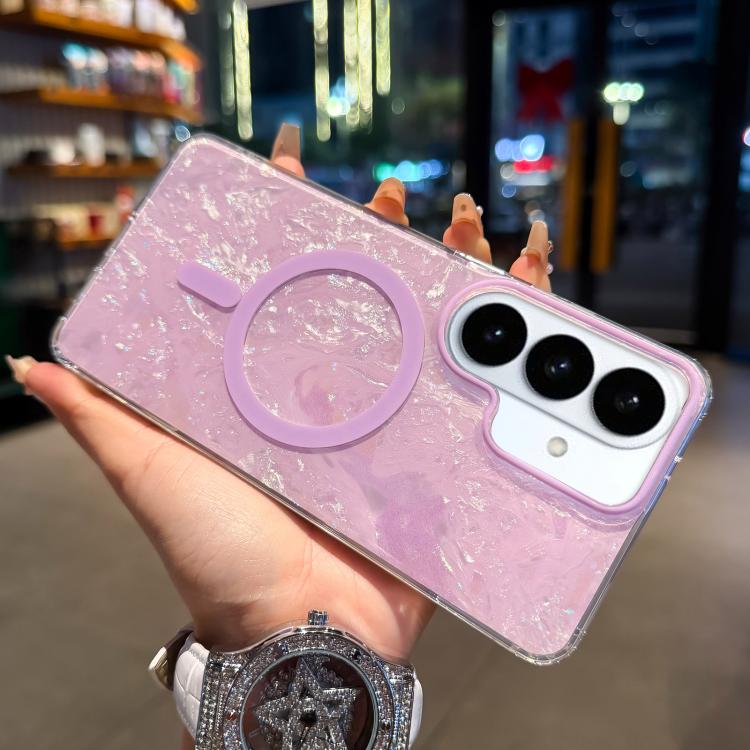Gold-plated Shell Texture Magnetic Phone Case, For Samsung Galaxy S26+ 5G, For Samsung Galaxy S26 Ultra 5G, For Samsung Galaxy S26 5G, For Samsung Galaxy S25 FE 5G, For Samsung Galaxy S25 / S24 5G, For Samsung Galaxy S25+ / S24+ 5G                     ...