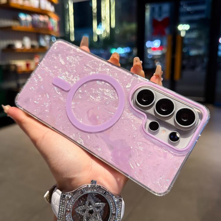 Gold-plated Shell Texture Magnetic Phone Case, For Samsung Galaxy S26+ 5G, For Samsung Galaxy S26 Ultra 5G, For Samsung Galaxy S26 5G, For Samsung Galaxy S25 FE 5G, For Samsung Galaxy S25 / S24 5G, For Samsung Galaxy S25+ / S24+ 5G                     ...