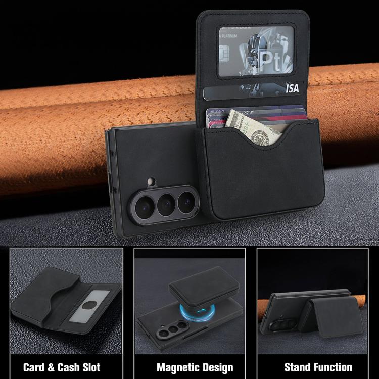 Retro Faux Leather Detachable Magnetic Wallet Bag RFID Blocking Phone Case, For Samsung Galaxy Z Fold7 5G