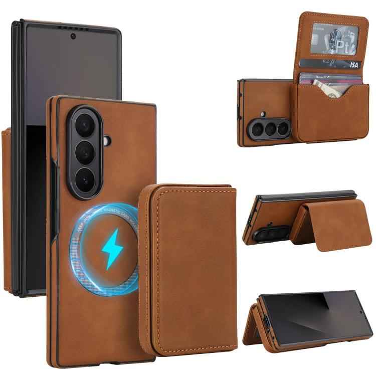 Retro Faux Leather Detachable Magnetic Wallet Bag RFID Blocking Phone Case, For Samsung Galaxy Z Fold7 5G