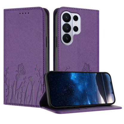 Tulips Butterfly Pattern Magnetic Vegan Leather Phone Case, For Galaxy S26 FE 5G, For Samsung Galaxy S26 Ultra 5G, For Samsung Galaxy S26 5G, For Samsung Galaxy S25 FE 5G