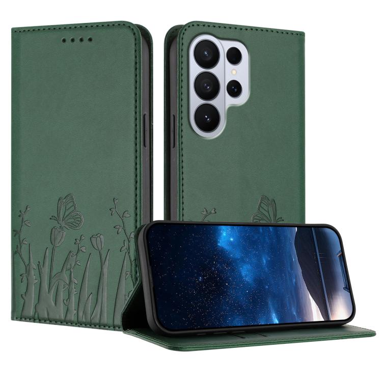 Tulips Butterfly Pattern Magnetic Vegan Leather Phone Case, For Galaxy S26 FE 5G, For Samsung Galaxy S26 Ultra 5G, For Samsung Galaxy S26 5G, For Samsung Galaxy S25 FE 5G