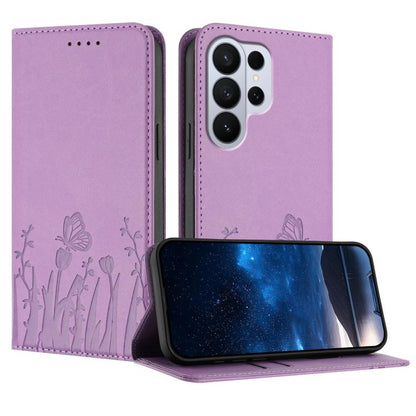 Tulips Butterfly Pattern Magnetic Vegan Leather Phone Case, For Galaxy S26 FE 5G, For Samsung Galaxy S26 Ultra 5G, For Samsung Galaxy S26 5G, For Samsung Galaxy S25 FE 5G