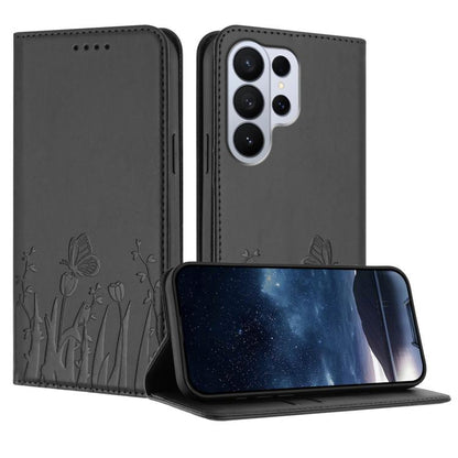 Tulips Butterfly Pattern Magnetic Vegan Leather Phone Case, For Galaxy S26 FE 5G, For Samsung Galaxy S26 Ultra 5G, For Samsung Galaxy S26 5G, For Samsung Galaxy S25 FE 5G