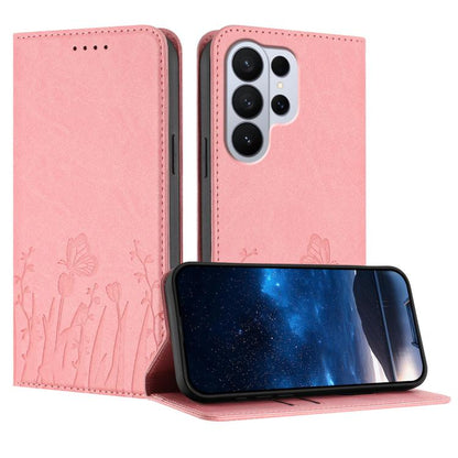 Tulips Butterfly Pattern Magnetic Vegan Leather Phone Case, For Galaxy S26 FE 5G, For Samsung Galaxy S26 Ultra 5G, For Samsung Galaxy S26 5G, For Samsung Galaxy S25 FE 5G