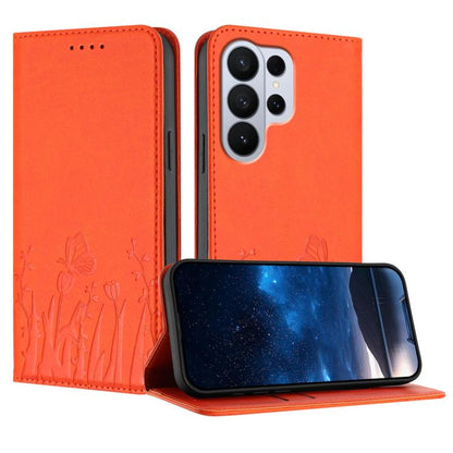 Tulips Butterfly Pattern Magnetic Vegan Leather Phone Case, For Galaxy S26 FE 5G, For Samsung Galaxy S26 Ultra 5G, For Samsung Galaxy S26 5G, For Samsung Galaxy S25 FE 5G