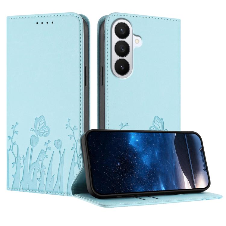 Tulips Butterfly Pattern Magnetic Vegan Leather Phone Case, For Galaxy S26 FE 5G, For Samsung Galaxy S26 Ultra 5G, For Samsung Galaxy S26 5G, For Samsung Galaxy S25 FE 5G