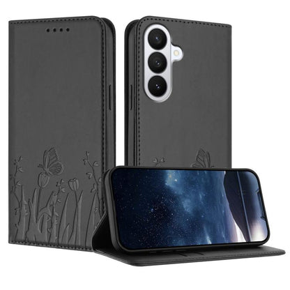 Tulips Butterfly Pattern Magnetic Vegan Leather Phone Case, For Galaxy S26 FE 5G, For Samsung Galaxy S26 Ultra 5G, For Samsung Galaxy S26 5G, For Samsung Galaxy S25 FE 5G