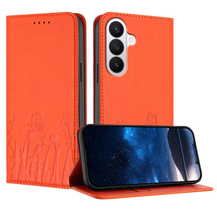 Tulips Butterfly Pattern Magnetic Vegan Leather Phone Case, For Galaxy S26 FE 5G, For Samsung Galaxy S26 Ultra 5G, For Samsung Galaxy S26 5G, For Samsung Galaxy S25 FE 5G