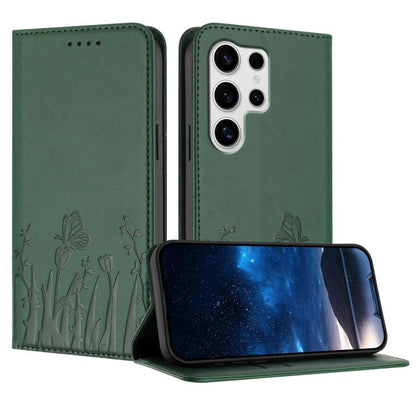 Tulips Butterfly Pattern Magnetic Vegan Leather Phone Case, For Samsung Galaxy S25 Edge 5G, For Samsung Galaxy S25 5G, For Samsung Galaxy S25+ 5G, For Samsung Galaxy S25 Ultra 5G