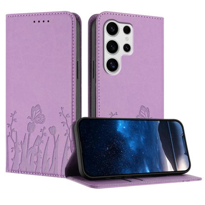 Tulips Butterfly Pattern Magnetic Vegan Leather Phone Case, For Samsung Galaxy S25 Edge 5G, For Samsung Galaxy S25 5G, For Samsung Galaxy S25+ 5G, For Samsung Galaxy S25 Ultra 5G