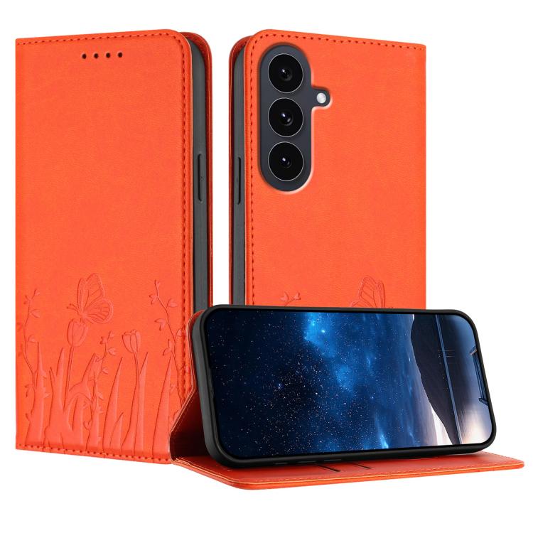 Tulips Butterfly Pattern Magnetic Vegan Leather Phone Case, For Galaxy S26 FE 5G, For Samsung Galaxy S26 Ultra 5G, For Samsung Galaxy S26 5G, For Samsung Galaxy S25 FE 5G