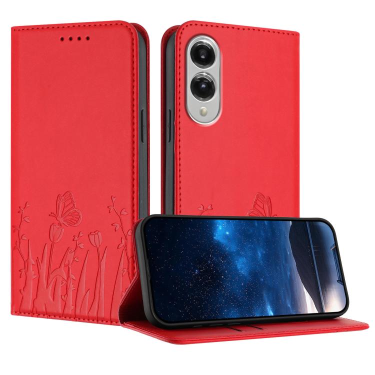 Tulips Butterfly Pattern Magnetic Vegan Leather Phone Case, For Samsung Galaxy S25 Edge 5G, For Samsung Galaxy S25 5G, For Samsung Galaxy S25+ 5G, For Samsung Galaxy S25 Ultra 5G