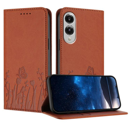 Tulips Butterfly Pattern Magnetic Vegan Leather Phone Case, For Samsung Galaxy S25 Edge 5G, For Samsung Galaxy S25 5G, For Samsung Galaxy S25+ 5G, For Samsung Galaxy S25 Ultra 5G