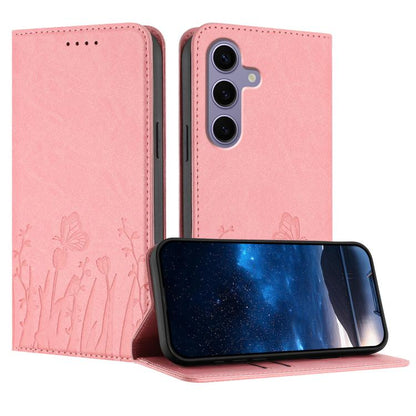 Tulips Butterfly Pattern Magnetic Vegan Leather Phone Case, For Samsung Galaxy S25 Edge 5G, For Samsung Galaxy S25 5G, For Samsung Galaxy S25+ 5G, For Samsung Galaxy S25 Ultra 5G