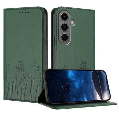 Tulips Butterfly Pattern Magnetic Vegan Leather Phone Case, For Samsung Galaxy S24 FE 5G, For Samsung Galaxy S24 Ultra 5G, For Samsung Galaxy S24+ 5G, For Samsung Galaxy S24 5G