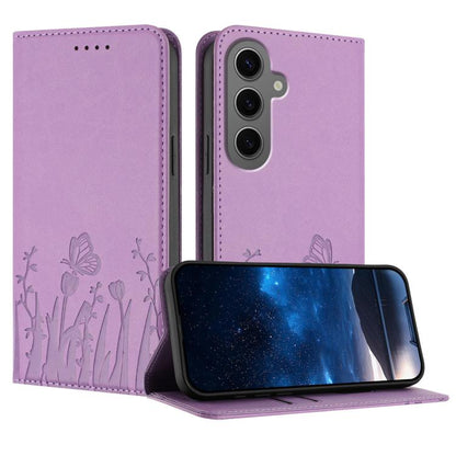Tulips Butterfly Pattern Magnetic Vegan Leather Phone Case, For Samsung Galaxy S24 FE 5G, For Samsung Galaxy S24 Ultra 5G, For Samsung Galaxy S24+ 5G, For Samsung Galaxy S24 5G
