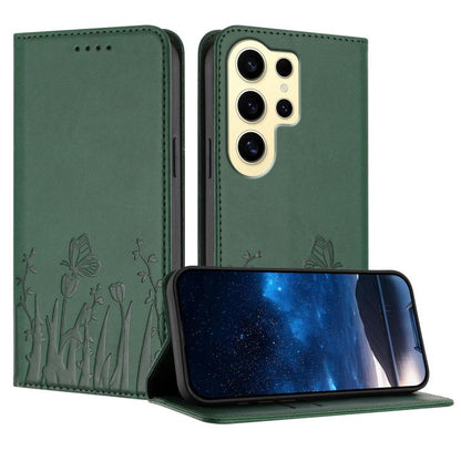 Tulips Butterfly Pattern Magnetic Vegan Leather Phone Case, For Samsung Galaxy S24 FE 5G, For Samsung Galaxy S24 Ultra 5G, For Samsung Galaxy S24+ 5G, For Samsung Galaxy S24 5G
