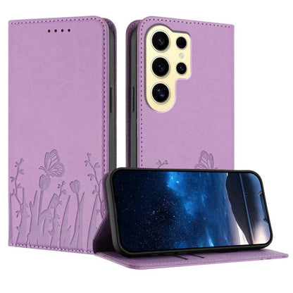 Tulips Butterfly Pattern Magnetic Vegan Leather Phone Case, For Samsung Galaxy S24 FE 5G, For Samsung Galaxy S24 Ultra 5G, For Samsung Galaxy S24+ 5G, For Samsung Galaxy S24 5G