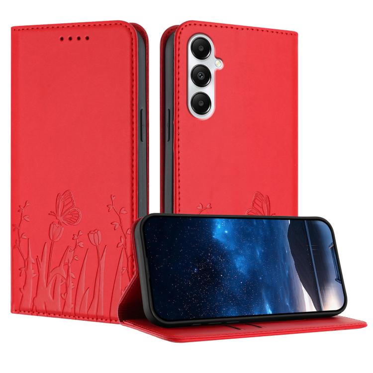 Tulips Butterfly Pattern Magnetic Vegan Leather Phone Case, For Samsung Galaxy S24 FE 5G, For Samsung Galaxy S24 Ultra 5G, For Samsung Galaxy S24+ 5G, For Samsung Galaxy S24 5G