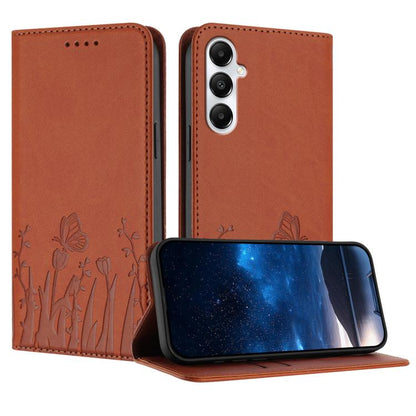 Tulips Butterfly Pattern Magnetic Vegan Leather Phone Case, For Samsung Galaxy S24 FE 5G, For Samsung Galaxy S24 Ultra 5G, For Samsung Galaxy S24+ 5G, For Samsung Galaxy S24 5G