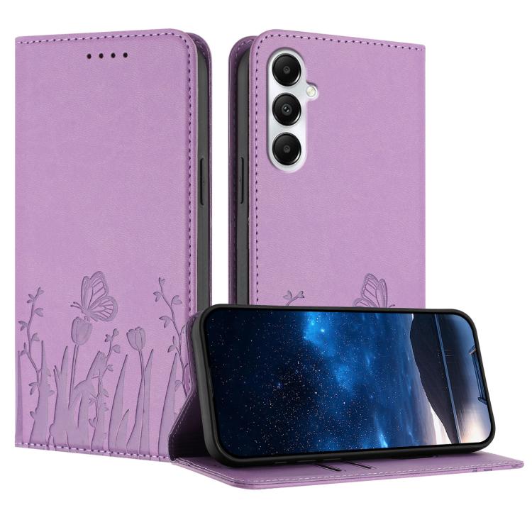 Tulips Butterfly Pattern Magnetic Vegan Leather Phone Case, For Samsung Galaxy S24 FE 5G, For Samsung Galaxy S24 Ultra 5G, For Samsung Galaxy S24+ 5G, For Samsung Galaxy S24 5G