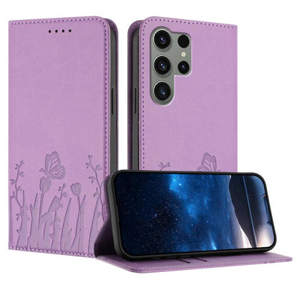 Tulips Butterfly Pattern Magnetic Vegan Leather Phone Case, For Samsung Galaxy S23 FE 5G, For Samsung Galaxy S23 Ultra 5G, For Samsung Galaxy S23+ 5G, For Samsung Galaxy S23 5G