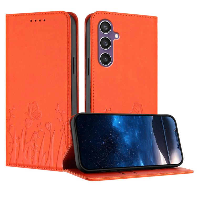 Tulips Butterfly Pattern Magnetic Vegan Leather Phone Case, For Samsung Galaxy S23 FE 5G, For Samsung Galaxy S23 Ultra 5G, For Samsung Galaxy S23+ 5G, For Samsung Galaxy S23 5G