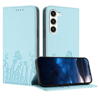Tulips Butterfly Pattern Magnetic Vegan Leather Phone Case, For Samsung Galaxy S23 FE 5G, For Samsung Galaxy S23 Ultra 5G, For Samsung Galaxy S23+ 5G, For Samsung Galaxy S23 5G