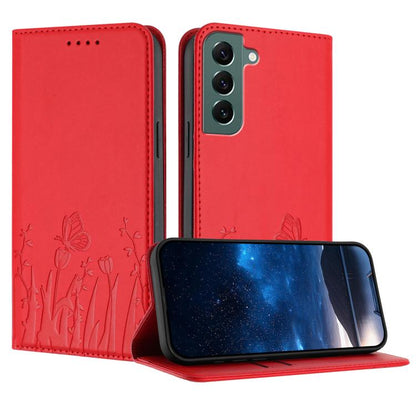 Tulips Butterfly Pattern Magnetic Vegan Leather Phone Case, For Samsung Galaxy S20 FE, For Samsung Galaxy S22 Ultra 5G, For Samsung Galaxy S22+ 5G, For Samsung Galaxy S22 5G