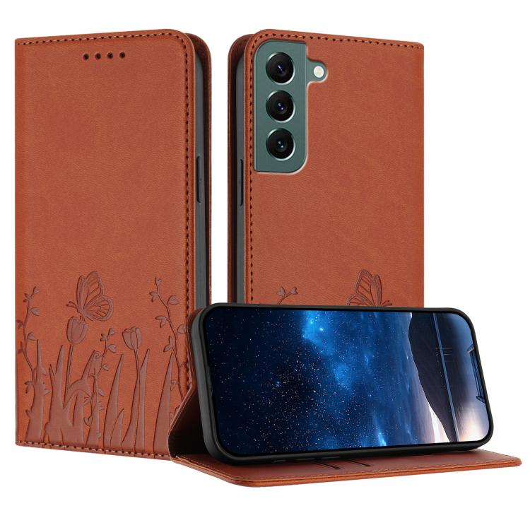 Tulips Butterfly Pattern Magnetic Vegan Leather Phone Case, For Samsung Galaxy S20 FE, For Samsung Galaxy S22 Ultra 5G, For Samsung Galaxy S22+ 5G, For Samsung Galaxy S22 5G