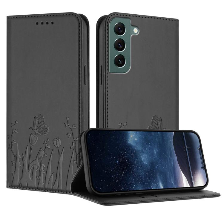 Tulips Butterfly Pattern Magnetic Vegan Leather Phone Case, For Samsung Galaxy S20 FE, For Samsung Galaxy S22 Ultra 5G, For Samsung Galaxy S22+ 5G, For Samsung Galaxy S22 5G