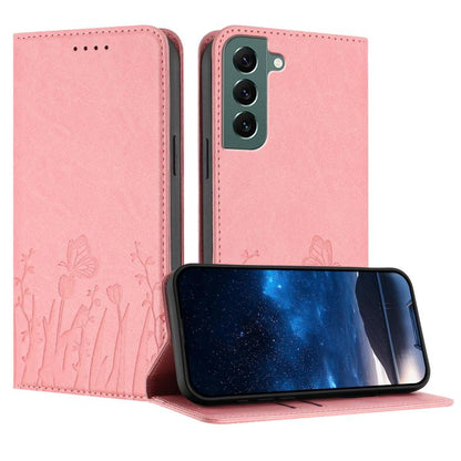 Tulips Butterfly Pattern Magnetic Vegan Leather Phone Case, For Samsung Galaxy S20 FE, For Samsung Galaxy S22 Ultra 5G, For Samsung Galaxy S22+ 5G, For Samsung Galaxy S22 5G