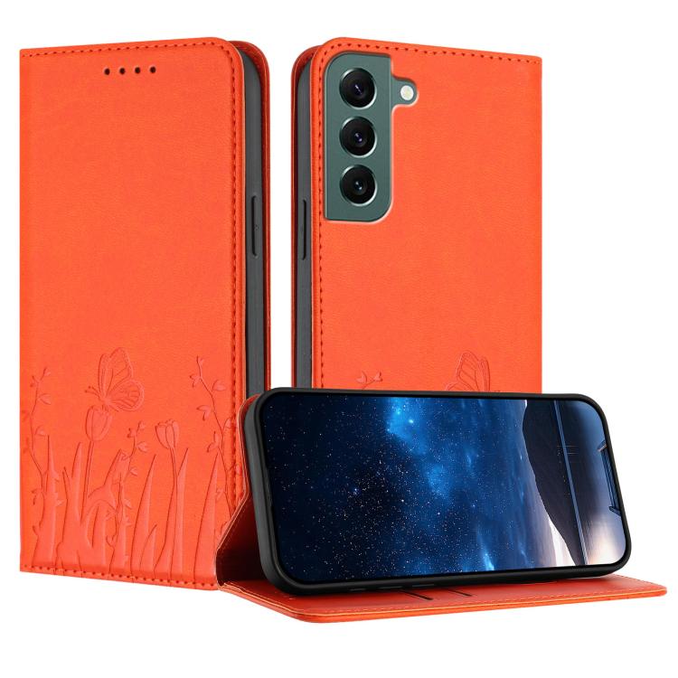 Tulips Butterfly Pattern Magnetic Vegan Leather Phone Case, For Samsung Galaxy S20 FE, For Samsung Galaxy S22 Ultra 5G, For Samsung Galaxy S22+ 5G, For Samsung Galaxy S22 5G