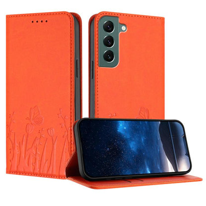Tulips Butterfly Pattern Magnetic Vegan Leather Phone Case, For Samsung Galaxy S20 FE, For Samsung Galaxy S22 Ultra 5G, For Samsung Galaxy S22+ 5G, For Samsung Galaxy S22 5G