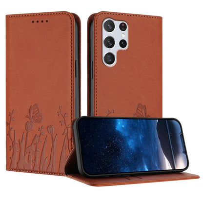 Tulips Butterfly Pattern Magnetic Vegan Leather Phone Case, For Samsung Galaxy S20 FE, For Samsung Galaxy S22 Ultra 5G, For Samsung Galaxy S22+ 5G, For Samsung Galaxy S22 5G