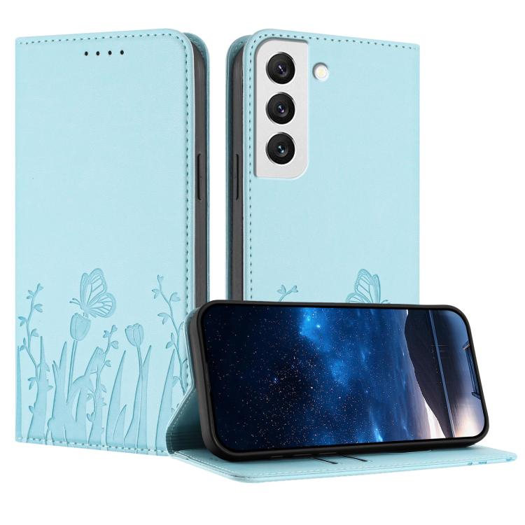 Tulips Butterfly Pattern Magnetic Vegan Leather Phone Case, For Samsung Galaxy S20 FE, For Samsung Galaxy S22 Ultra 5G, For Samsung Galaxy S22+ 5G, For Samsung Galaxy S22 5G