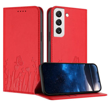 Tulips Butterfly Pattern Magnetic Vegan Leather Phone Case, For Samsung Galaxy S20 FE, For Samsung Galaxy S22 Ultra 5G, For Samsung Galaxy S22+ 5G, For Samsung Galaxy S22 5G