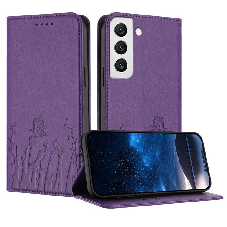 Tulips Butterfly Pattern Magnetic Vegan Leather Phone Case, For Samsung Galaxy S20 FE, For Samsung Galaxy S22 Ultra 5G, For Samsung Galaxy S22+ 5G, For Samsung Galaxy S22 5G