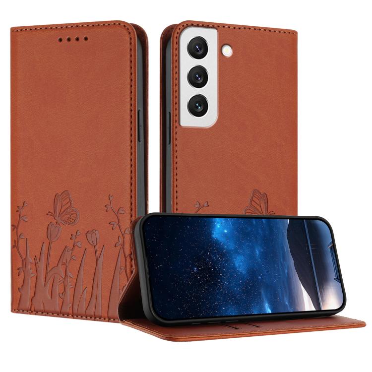 Tulips Butterfly Pattern Magnetic Vegan Leather Phone Case, For Samsung Galaxy S20 FE, For Samsung Galaxy S22 Ultra 5G, For Samsung Galaxy S22+ 5G, For Samsung Galaxy S22 5G
