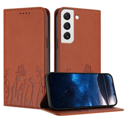 Tulips Butterfly Pattern Magnetic Vegan Leather Phone Case, For Samsung Galaxy S20 FE, For Samsung Galaxy S22 Ultra 5G, For Samsung Galaxy S22+ 5G, For Samsung Galaxy S22 5G