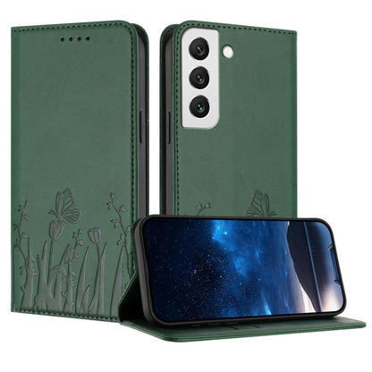 Tulips Butterfly Pattern Magnetic Vegan Leather Phone Case, For Samsung Galaxy S20 FE, For Samsung Galaxy S22 Ultra 5G, For Samsung Galaxy S22+ 5G, For Samsung Galaxy S22 5G