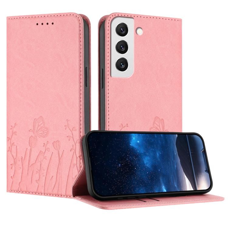 Tulips Butterfly Pattern Magnetic Vegan Leather Phone Case, For Samsung Galaxy S20 FE, For Samsung Galaxy S22 Ultra 5G, For Samsung Galaxy S22+ 5G, For Samsung Galaxy S22 5G