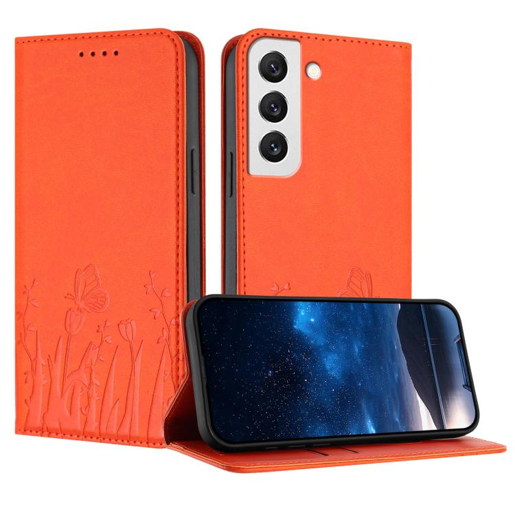 Tulips Butterfly Pattern Magnetic Vegan Leather Phone Case, For Samsung Galaxy S20 FE, For Samsung Galaxy S22 Ultra 5G, For Samsung Galaxy S22+ 5G, For Samsung Galaxy S22 5G
