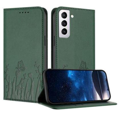 Tulips Butterfly Pattern Magnetic Vegan Leather Phone Case, For Samsung Galaxy S21 FE 5G, For Samsung Galaxy S21 5G, For Samsung Galaxy S21+ 5G, For Samsung Galaxy S21 Ultra 5G