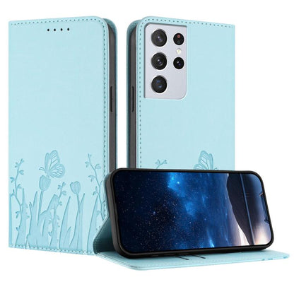 Tulips Butterfly Pattern Magnetic Vegan Leather Phone Case, For Samsung Galaxy S21 FE 5G, For Samsung Galaxy S21 5G, For Samsung Galaxy S21+ 5G, For Samsung Galaxy S21 Ultra 5G