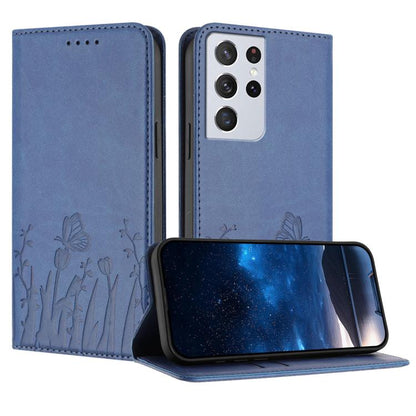 Tulips Butterfly Pattern Magnetic Vegan Leather Phone Case, For Samsung Galaxy S21 FE 5G, For Samsung Galaxy S21 5G, For Samsung Galaxy S21+ 5G, For Samsung Galaxy S21 Ultra 5G