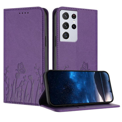 Tulips Butterfly Pattern Magnetic Vegan Leather Phone Case, For Samsung Galaxy S21 FE 5G, For Samsung Galaxy S21 5G, For Samsung Galaxy S21+ 5G, For Samsung Galaxy S21 Ultra 5G