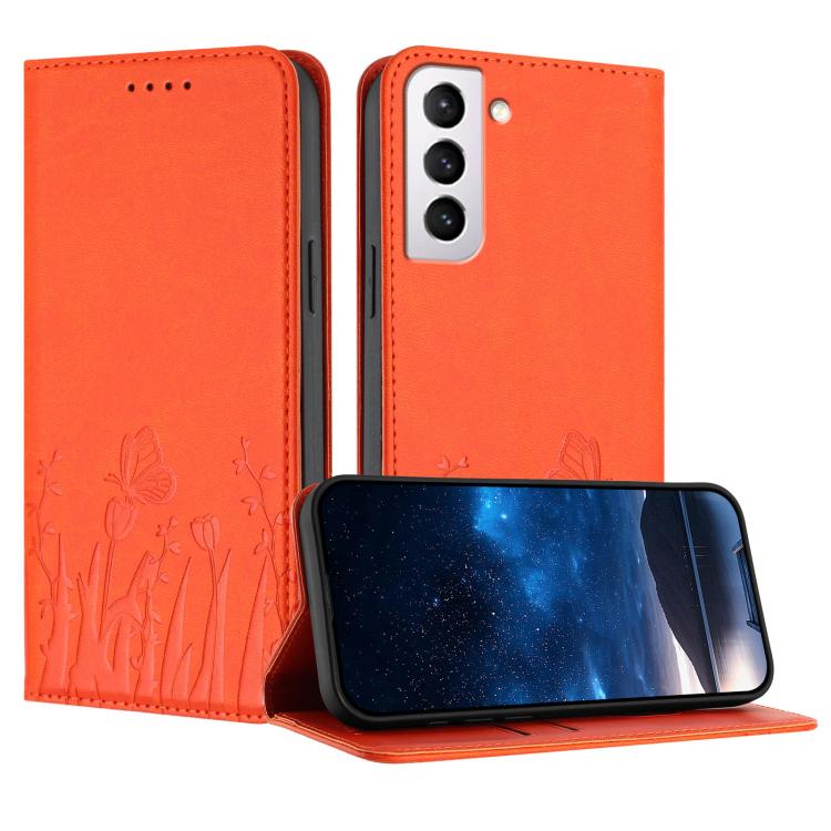 Tulips Butterfly Pattern Magnetic Vegan Leather Phone Case, For Samsung Galaxy S21 FE 5G, For Samsung Galaxy S21 5G, For Samsung Galaxy S21+ 5G, For Samsung Galaxy S21 Ultra 5G