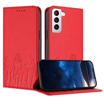 Tulips Butterfly Pattern Magnetic Vegan Leather Phone Case, For Samsung Galaxy S21 FE 5G, For Samsung Galaxy S21 5G, For Samsung Galaxy S21+ 5G, For Samsung Galaxy S21 Ultra 5G